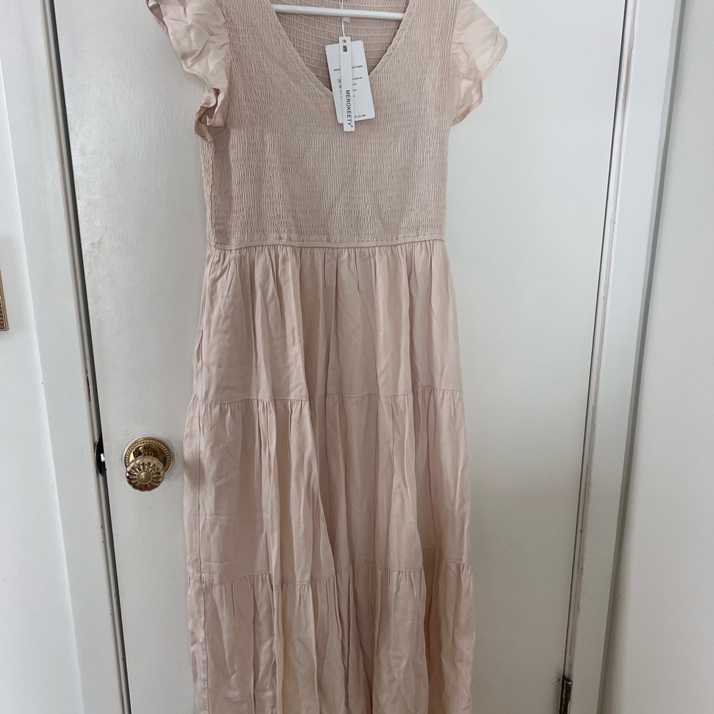 Smocked Cream Midi Dress